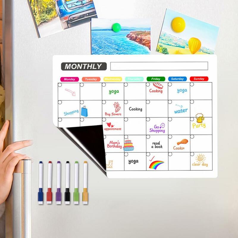 Kalender kulkas tahan lama papan pesan magnetik perencana mingguan mengatur dapur rumah dengan permukaan menulis yang dapat dihapus