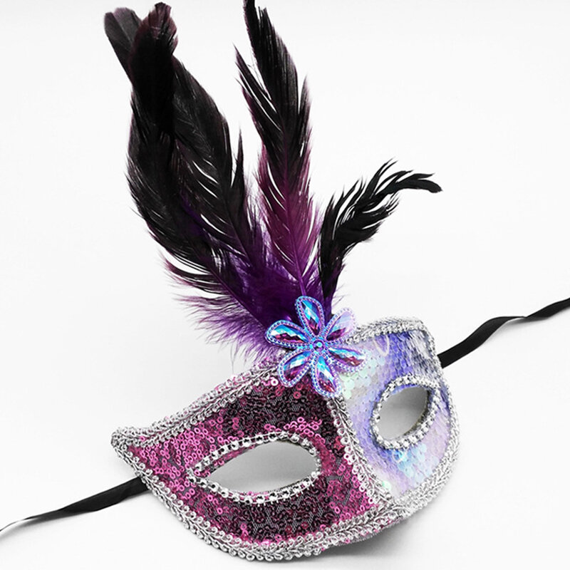 スパンコールフェザーハーフフェイスアイマスク、ステージパフォーマンス、ハロウィーン、ダンス、仮面舞踏会パーティー、調節可能なマスク用品、装飾アクセサリー