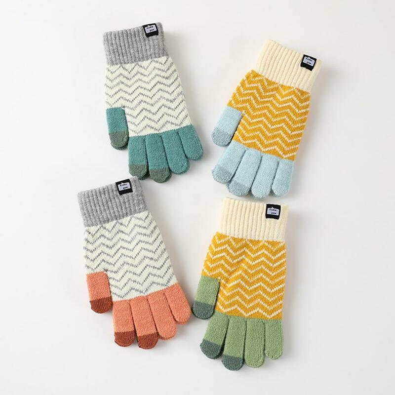 Kolorowe rękawice zimowe rękawiczki robione na drutach dla mężczyzn kobiet kolorowy wzór patchworkowy projekt pluszowa podszewka ekran dotykowy dla ciepła