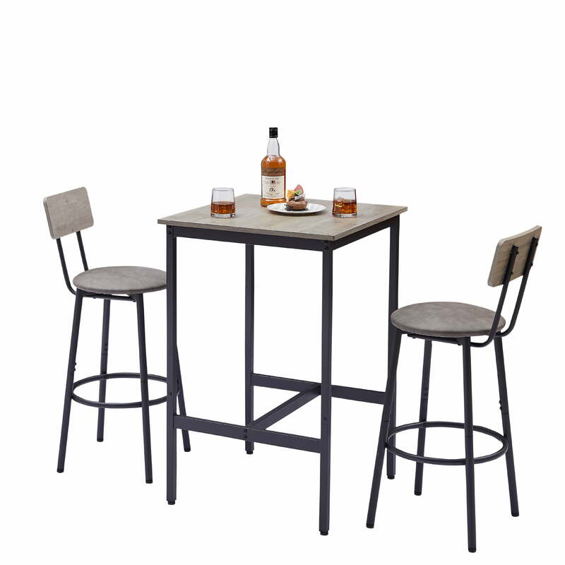 Counter Height Dining Set Kitchen Table Sets with Upholstery Bar Chairs for Small Space, Gray
