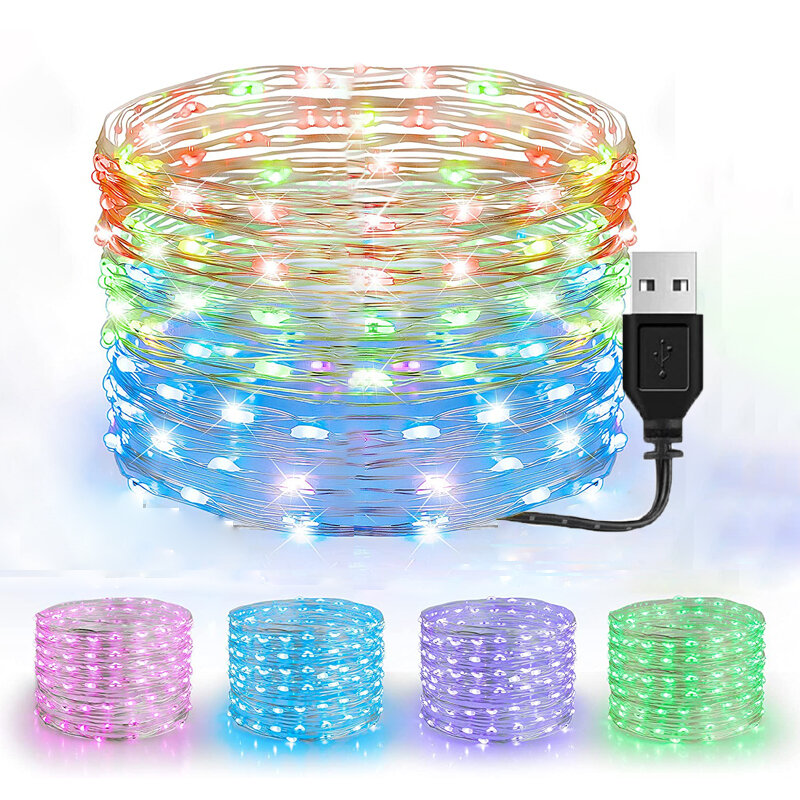 1M/5M/10M Kawat Tembaga Lampu Karangan Bunga Peri Tahan Air USB Lampu LED Tali untuk Natal Pesta Pernikahan Liburan Pencahayaan