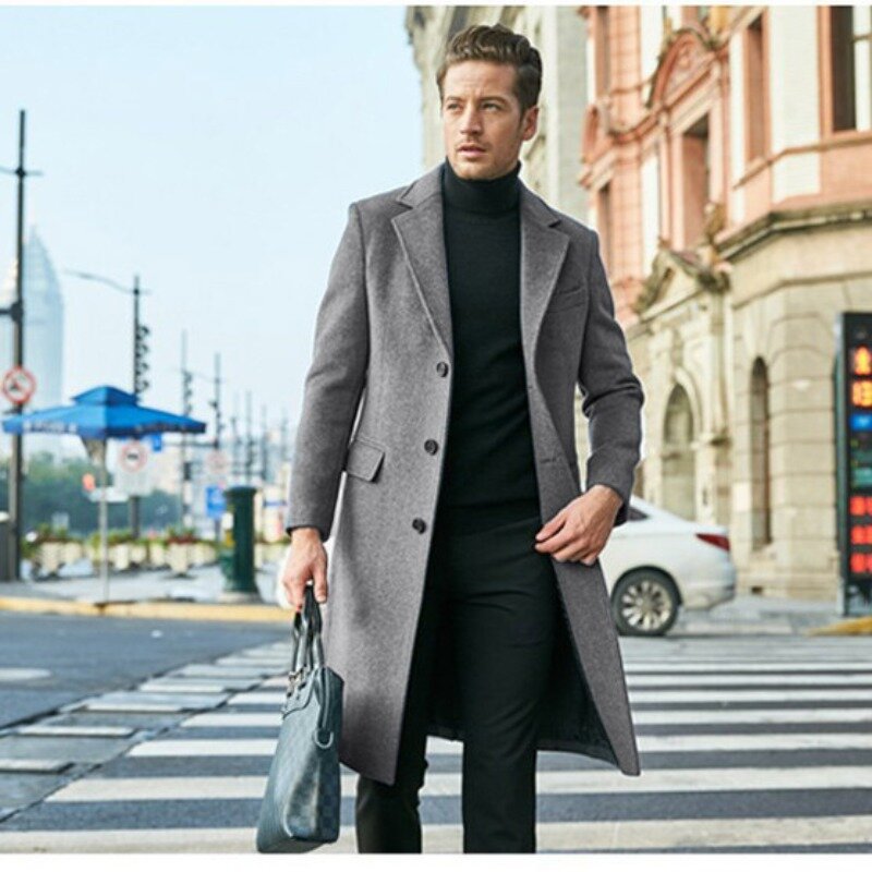 Мужское шерстяное пальто, британское твидовое пальто с длинным рукавом, осенне-зимнее твидовое пальто, трендовая мужская куртка