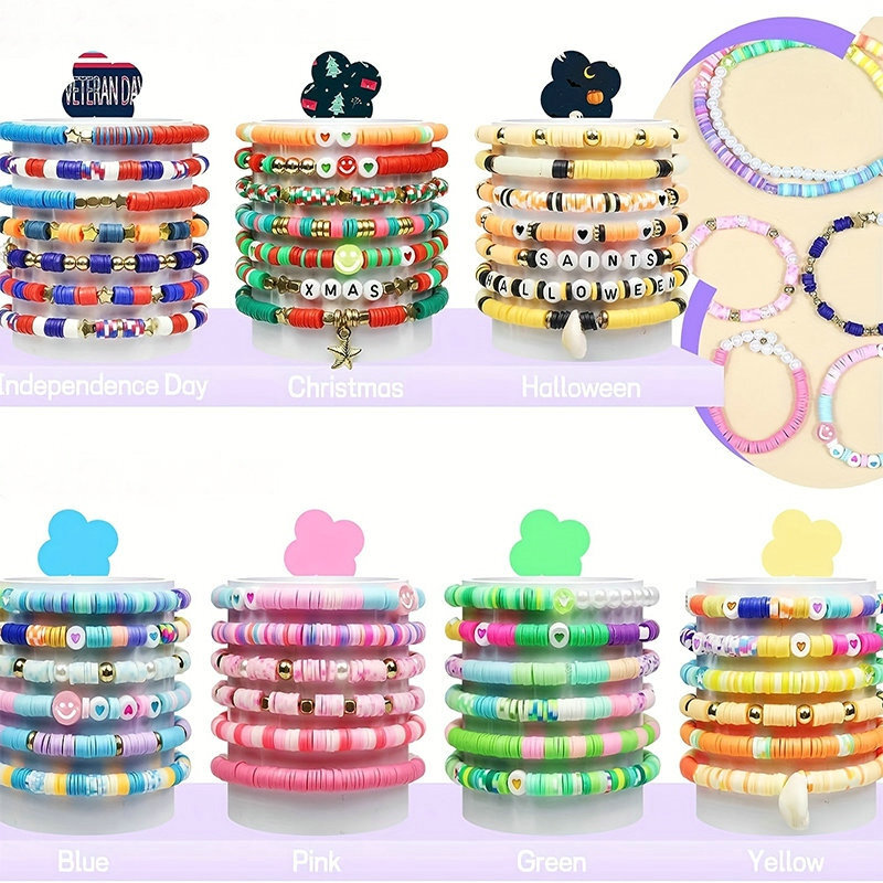2 Doos 24 Regenboog Kleur Klei Kralen Armband Maken Kit Voor Sieraden Maken Letter Kralen Accessoires Kit Diy Handgemaakte Benodigdheden