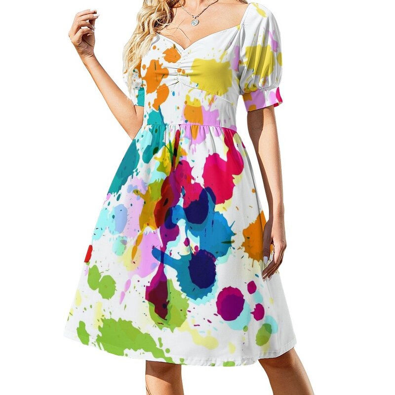 페인트 스플래터 민소매 드레스, 느슨한 여성 드레스, 여름 드레스