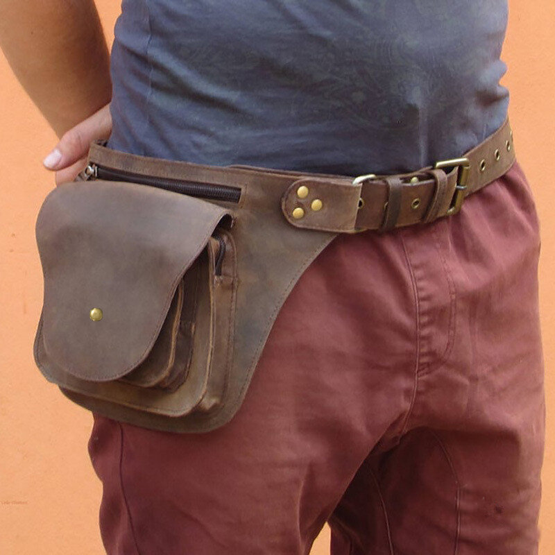 Cinto de couro medieval falso masculino, bolsa para cintura, steampunk, bolso quadril, viagem ao ar livre, bolsa vintage, casual