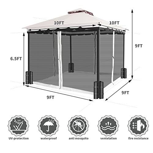 10x10FT Kanopi Gazebo Teras dengan Jaring Nyamuk & Tas Berat untuk Taman Luar Ruangan Rumput AS Gratis Pengiriman-Abu-abu Muda