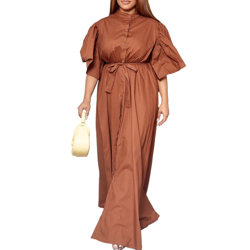 Женское винтажное длинное платье-макси на пуговицах, с длинным рукавом