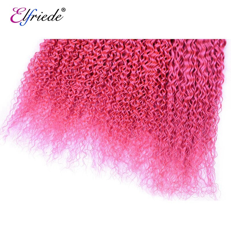 Elfriede #T1B/Pink Kinky Curly Ombre Colored Hair Bundles with Frontal 100% Human Hair Weaves 3 Bundles with Lace Frontal 13x4