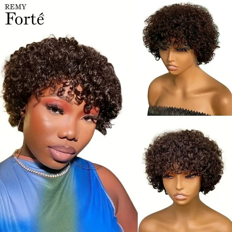 Light Brown Short Curly Pixie Cut Bob Wigs Human Hair Cheap Full Machine Made Human Hair Wig Brazilian Afro Kinky Curly Bob Wig