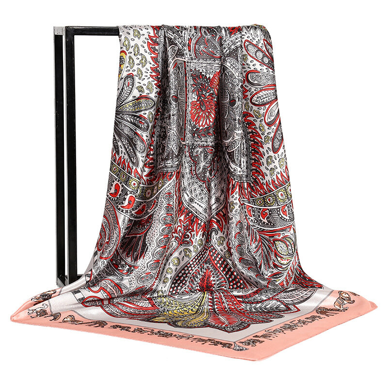 Luxo Design Quadrado Protetor Solar Lenços, Estilo Popular Praia Headcloth, Moda Outono Impressão Xales Muçulmanos, 90x90cm