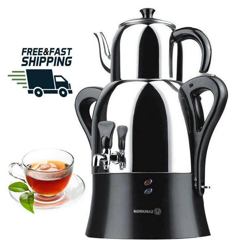 Korkmaz Inox-Black Electric Tea Maker Teapot Samovar Kettle Practical and Useful 55 Cup of Tea at Once Keep Warm Mode A341-04