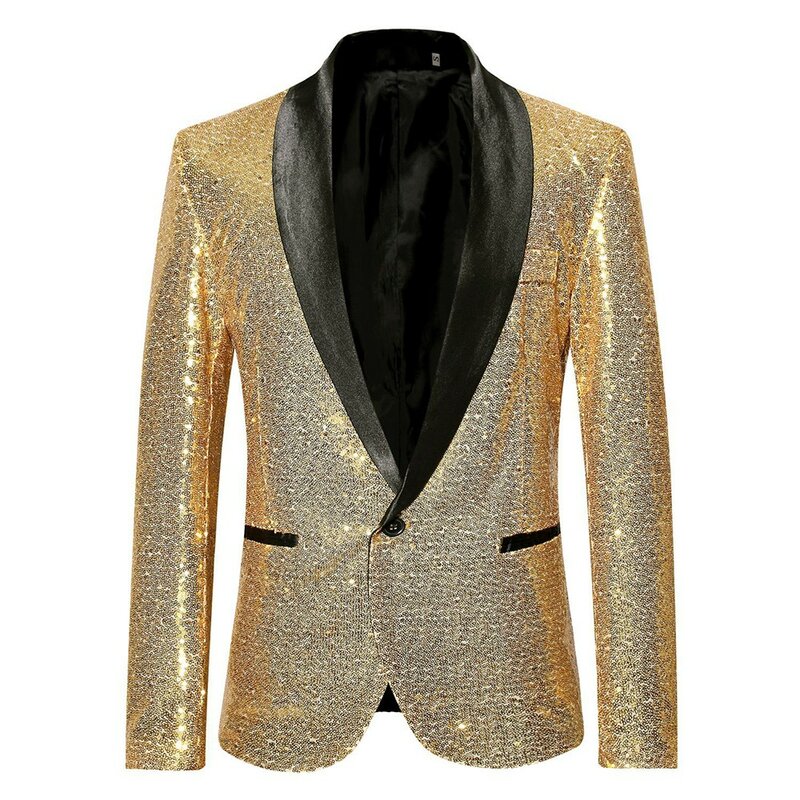 Men\'s Suit Jacket Coat Single Button Nightclub Party Sequin Glitter Gentleman Blazer Dress Stage Jacket Bling Suit Coat