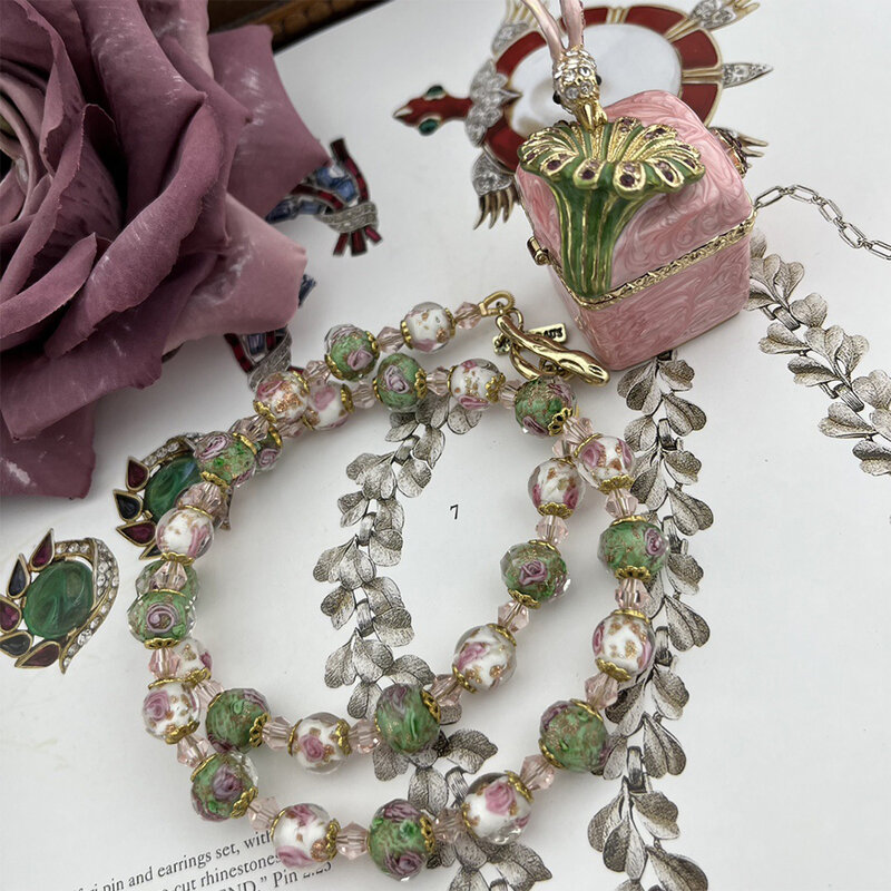 Vintage temperamen buatan tangan manik-manik kaca kalung manik-manik untuk wanita hadiah anak perempuan pesta Choker perhiasan grosir