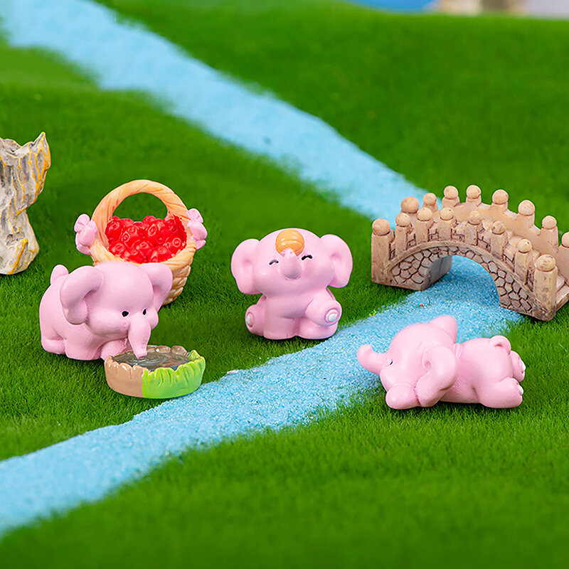 Mini elefante Rosa adorno lindo estatuilla de Animal casa de muñecas Micro paisaje decoración de coche juguete en miniatura