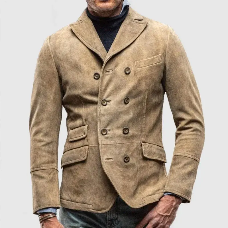 Casaco de lapela de manga comprida masculino, jaquetas vintage, casacos monocromáticos, moda ao ar livre, inverno, primavera, 2022