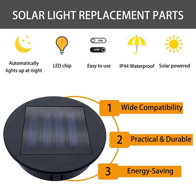 2er Pack Solar leuchten Ersatz oberteil für Laternen, wasserdichtes rundes Solar laternen Ersatz zubehör