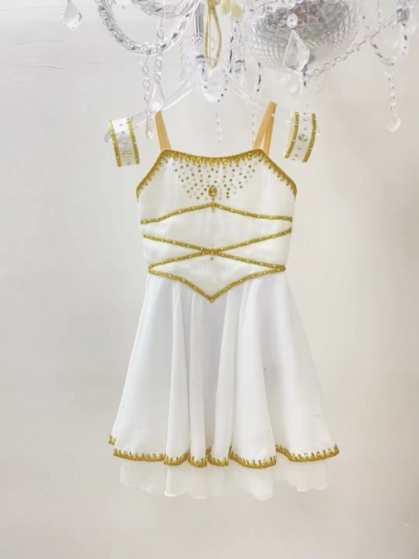 Vestido de ballet Ángel Cupido, Variación de oro dorado privado, falda de gasa de oro blanco