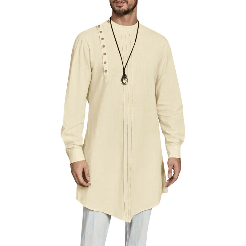 Мужская мусульманская однотонная одежда с вышивкой, модная мужская молитвенная одежда с длинными рукавами и карманами, рубашка в исламском стиле, Дубай, Аравия, Халат