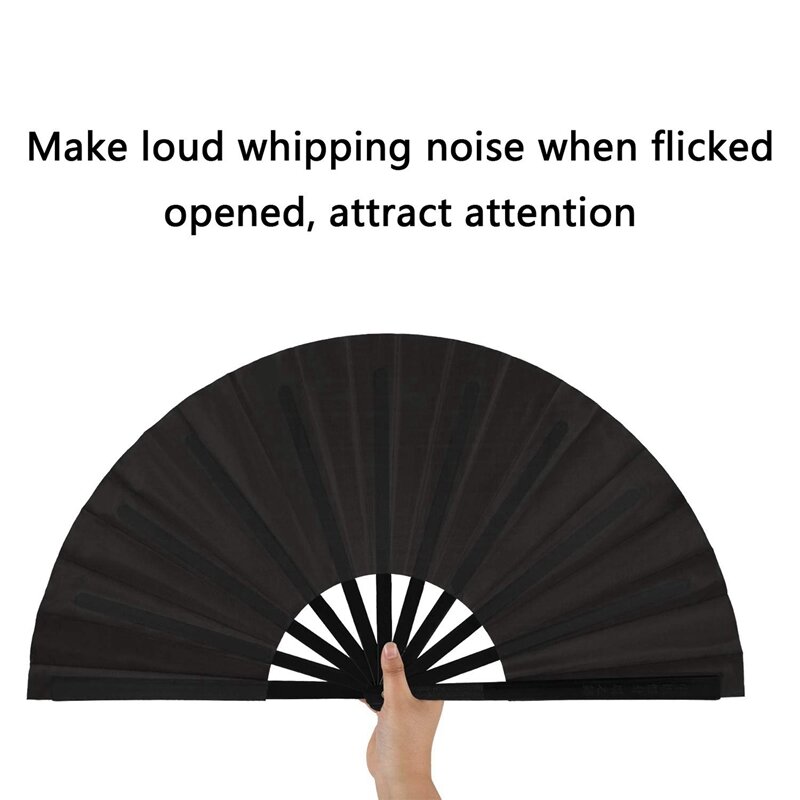 6 pezzi grande ventaglio pieghevole in tessuto di Nylon ventaglio pieghevole portatile cinese Kung Fu Tai Chi Fan Black Decoration Fold Hand Fan