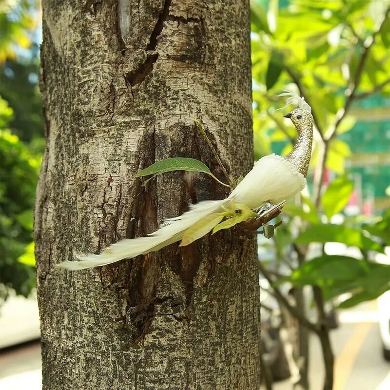 นกยูงสีขาวสีเหลืองน้ำหนักเบาจำลองสวยงามของตกแต่งต้นไม้ปาร์ตี้ตกแต่งบ้าน
