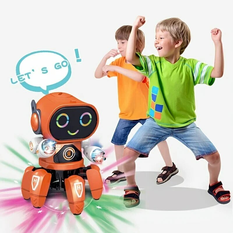 Robot phtalique musical à 6 griffes avec lumière LED, jouet coule pour enfants, dos mignon, batterie non incluse