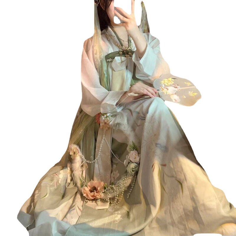 زهر Banxia Hanfu النساء تانغ صنع الصدر طول تنورة الملفوف طباعة اليومية الربيع و الصيف المرأة الملابس المرحلة