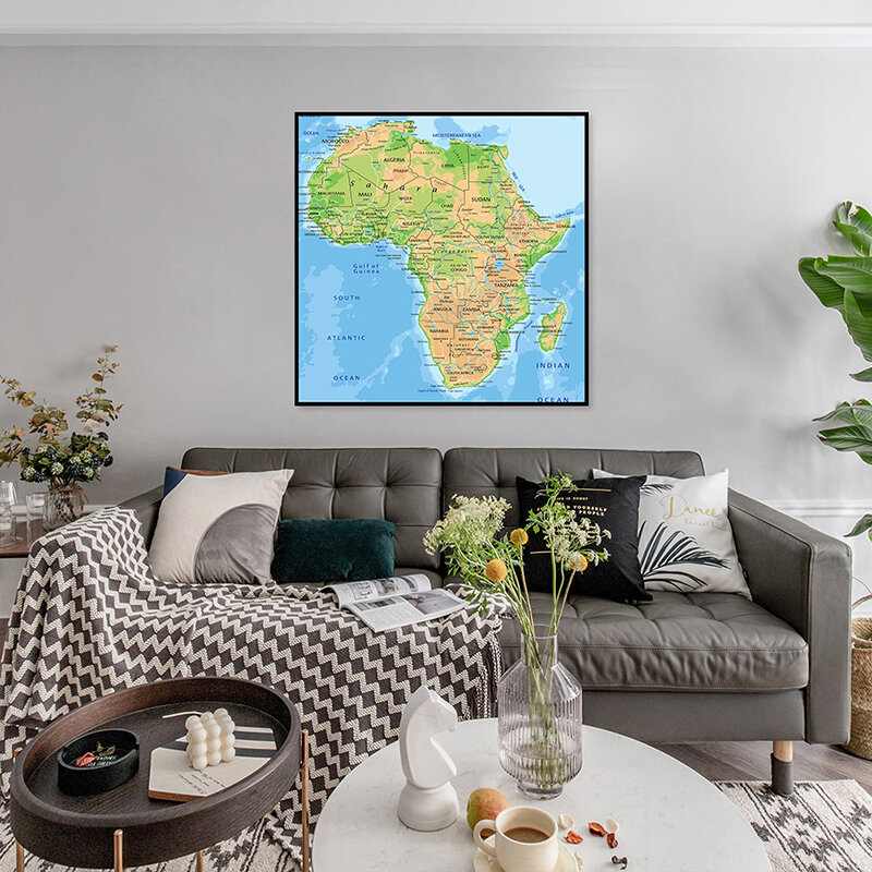 60*60cm mapa da áfrica parede decorativa mapa em francês sem moldura pintura da lona cartaz decorativo sala de estar decoração para casa