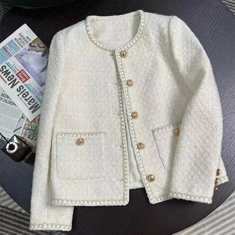 Spring Autumn 2024 Most New Jacket Female Korean French Short Coat Small Fragrance Temperament Celebrity Tweed Outerwear Women