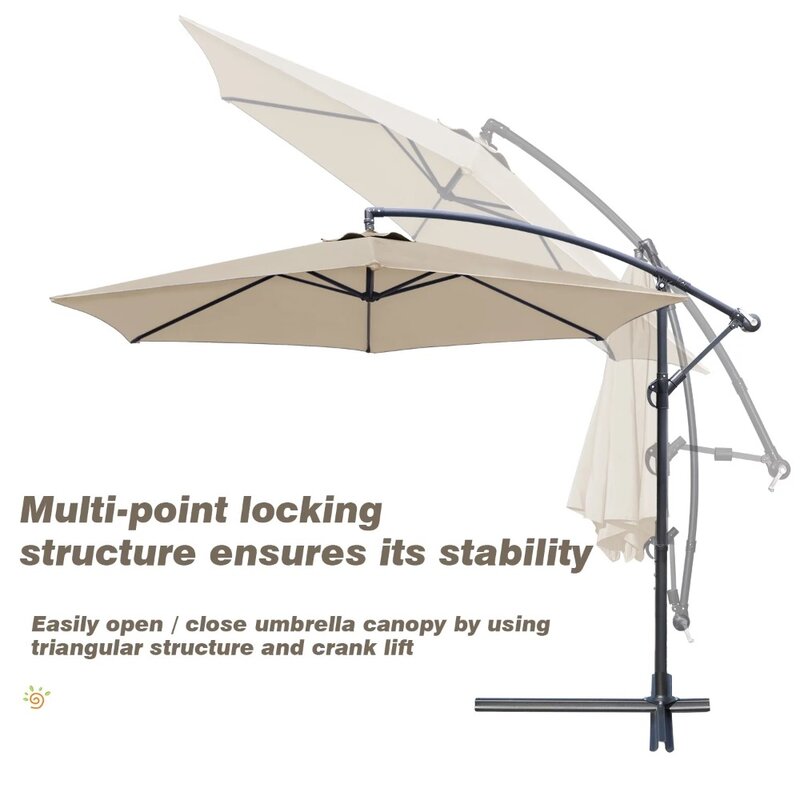 Payung penopang Offset 10 kaki dengan pengatur kemiringan payung gantung pasar luar ruangan teras payung, krem