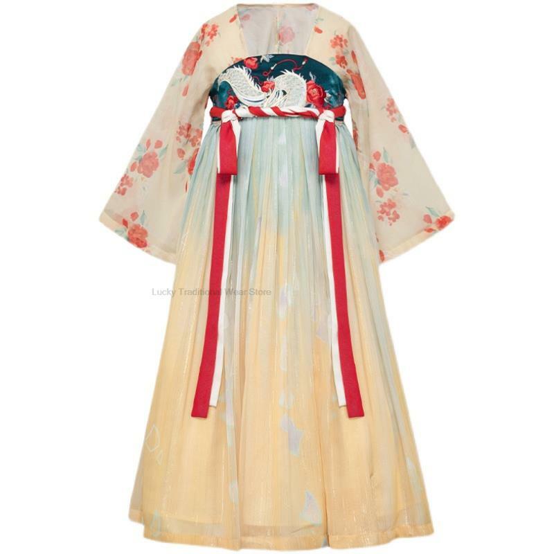Traje de tela hanfu chino tradicional para adultos y niños, traje de escenario de baile folclórico de princesa antigua, vestido de Cosplay Oriental