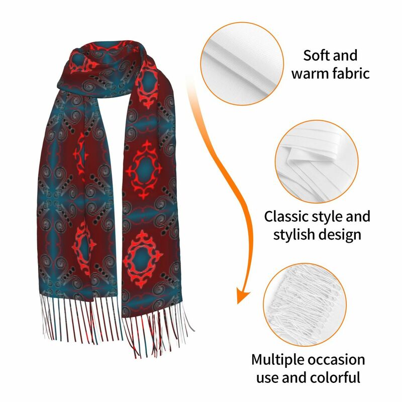 Syal selendang serbaguna pria wanita, motif pola multi warna dalam gaya Arab hangat musim dingin modis mewah