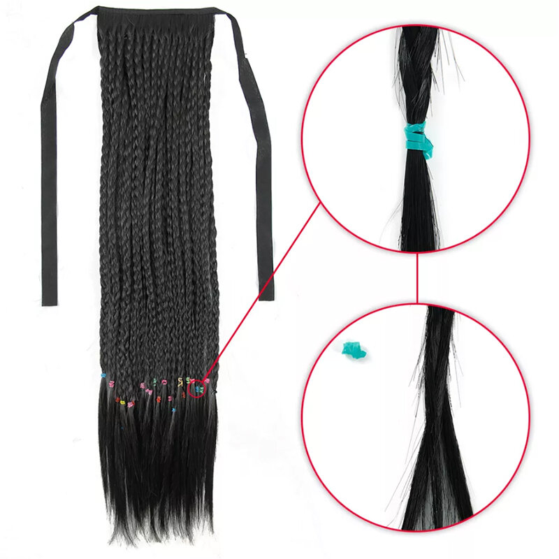 20inch Box Braided Ponytail Synthetic Tie On Ponytail Clips In Hair Extensions False Overhead Around Fake Box Braids Hairpiece