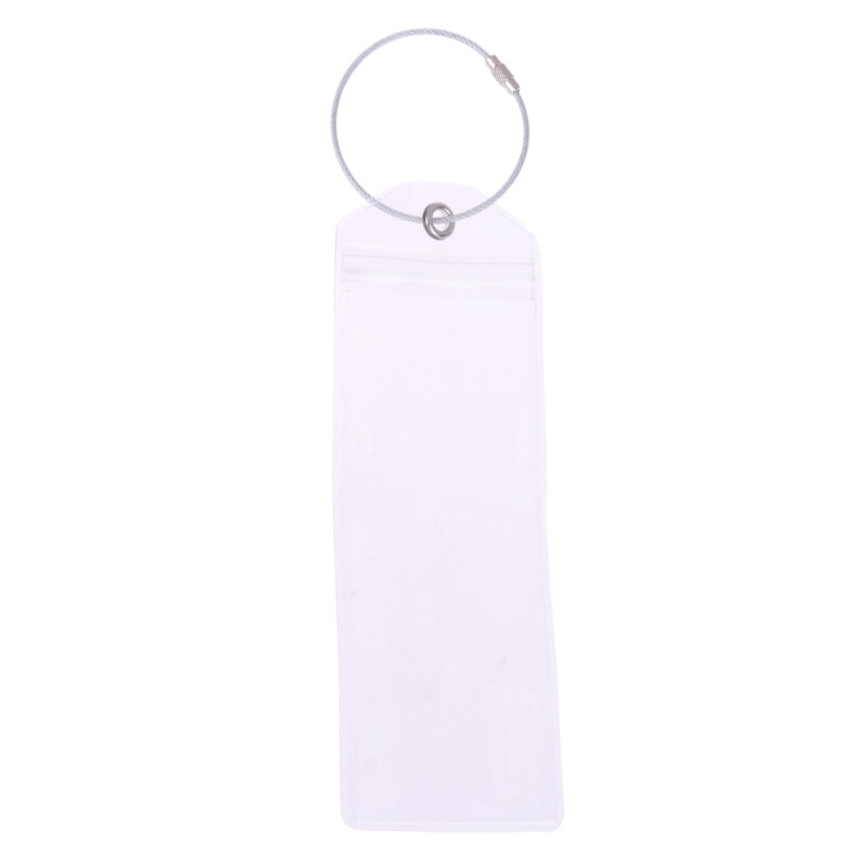 1PcTag Holder Resealable Waterproof Clear Card Sleeve Luggage Tag Cruise  Seal Pouch With Keyring Steel Wire Cable Loop