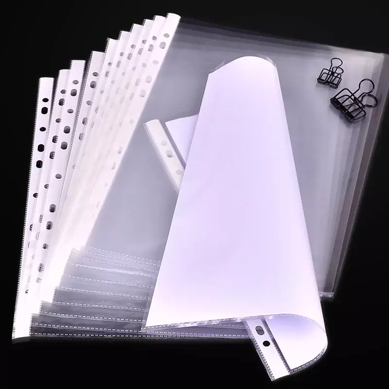 100pcs 11holes Transparent Plastic Punched File Folders for A4 Documents Sleeves Leaf Documents Bag Protector Office Supplies JL