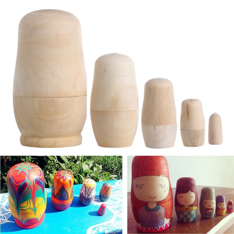 Kids Training Unpainted Wooden Matryoshka Nesting for Doll Xmas Gift Drop shipping