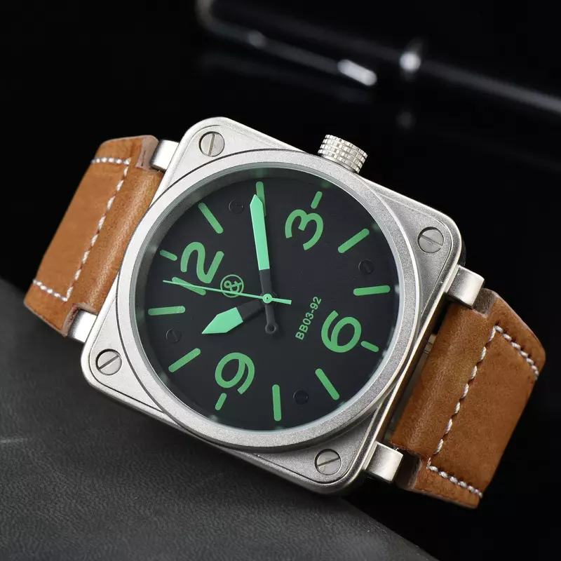 Relógio de pulso mecânico automático para homens, pulseira de couro, mostrador grande, AAA, marca superior, alta qualidade, luxo, alta qualidade, 2024