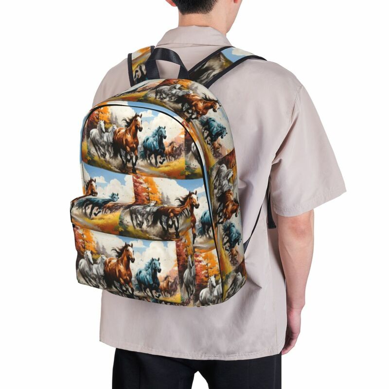 Brown Horse Herd Running Galloping Animal Lovers Humor Backpacks Student Book bag Shoulder Bag Laptop Rucksack School Bag