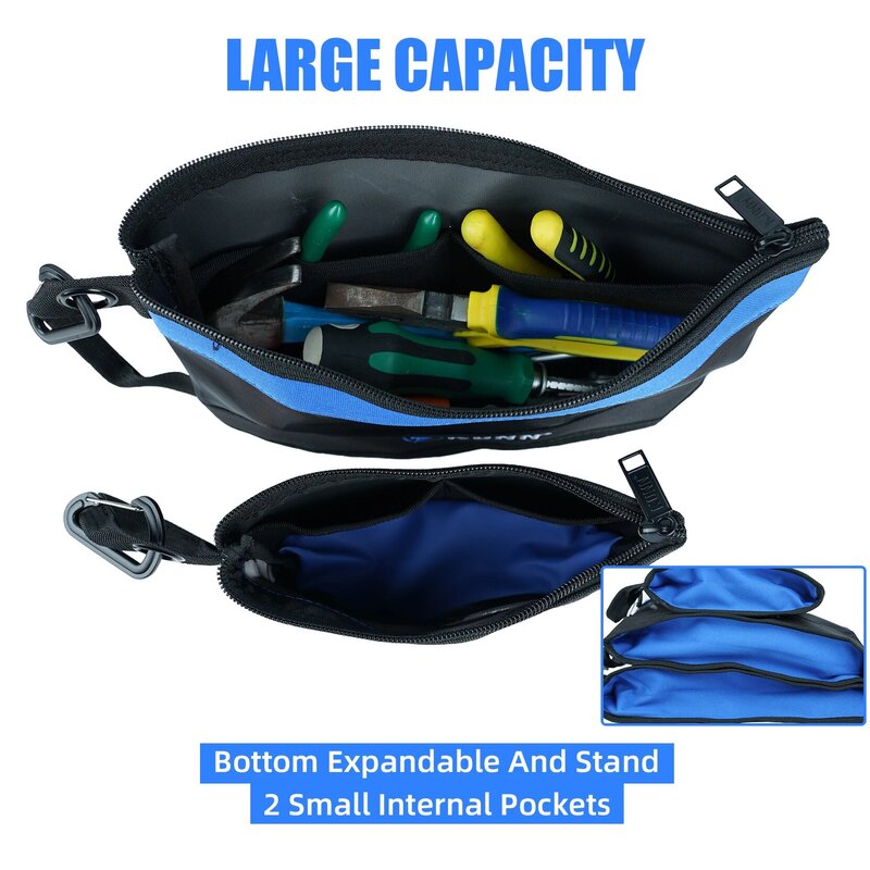 KUNN Small Tool Bag Canvas,3 Pcs Heavy Duty Zipper Tool Pouch Multi-Use Tools Organizer with Carabiner,3 Size