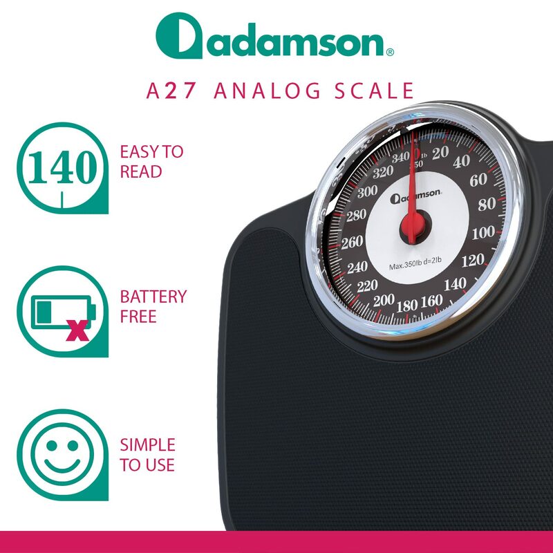 Adamson A27 Medical-Grade Scales for Body Weight - Up to 350 lb, Anti-Skid Surface, Extra Large Numbers - Professional High