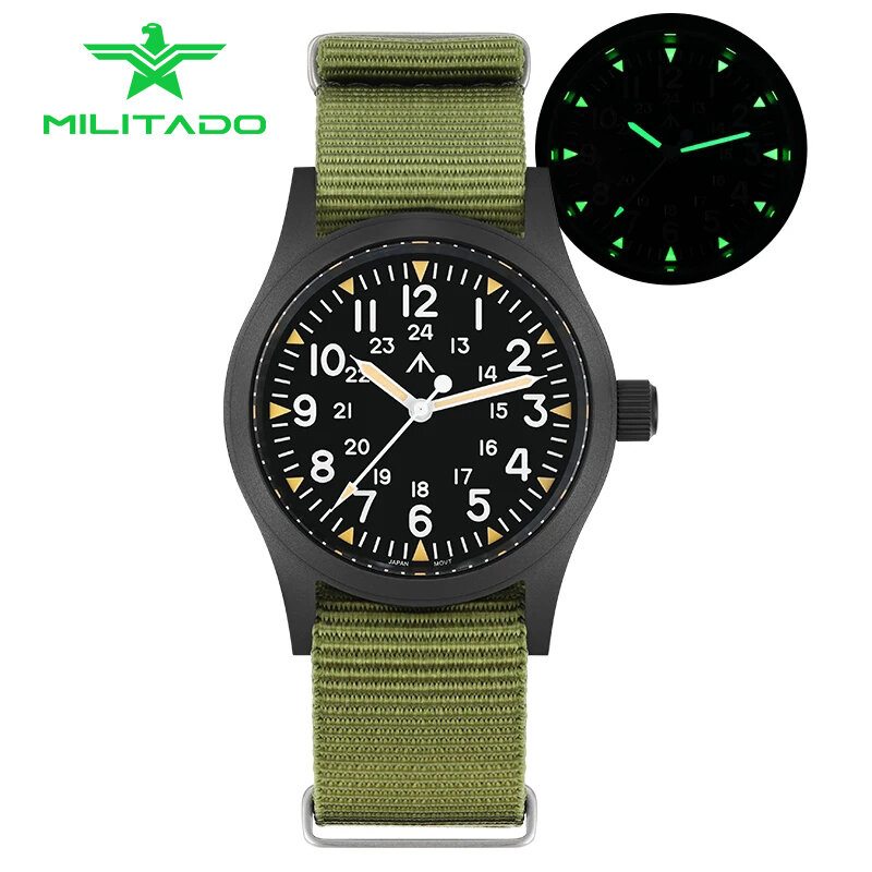 นาฬิกาควอทซ์ทหาร ML05 militado นาฬิกา VH31สำหรับผู้ชายนาฬิกาสนามเคลื่อนไหวแบบโดมคริสตัลแซฟไฟร์เคลือบใสสูง