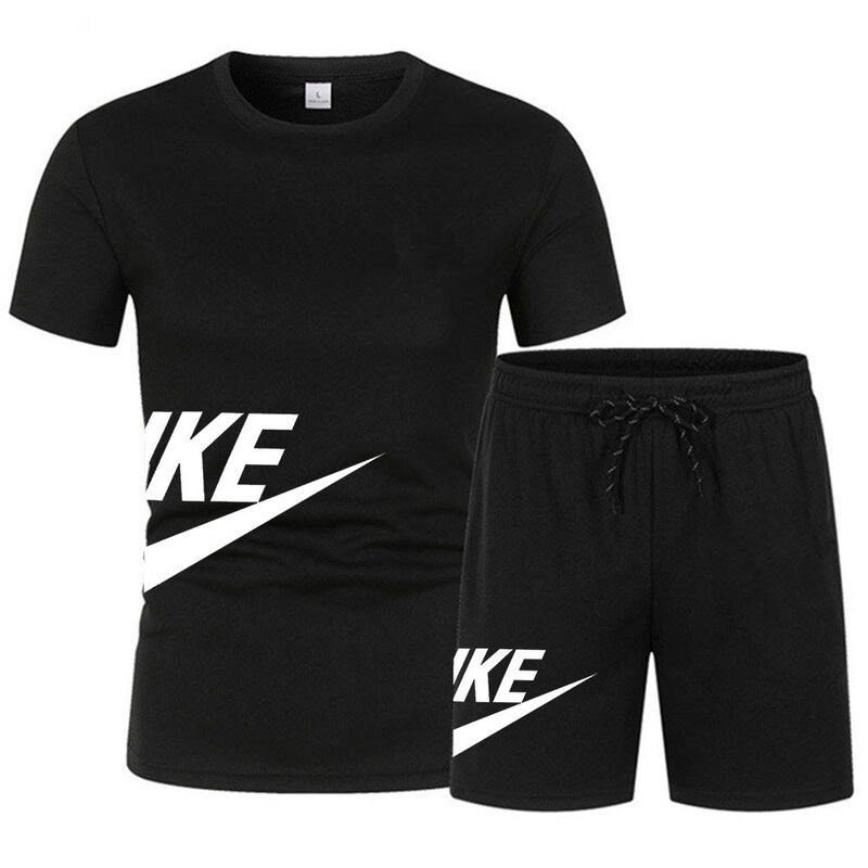 Men's T-shirt and shorts set, printed sportswear, casual, fashionable, short sleeved, summer
