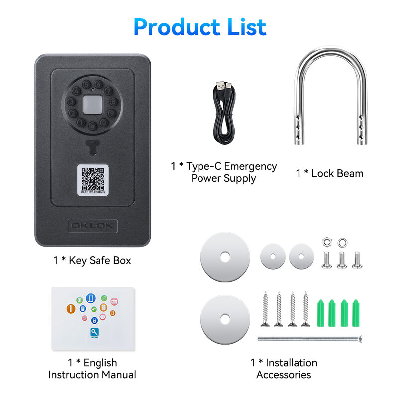 WSDscreenshot-Boîte de rangement de clé d'empreintes digitales, mot de passe sans fil Bluetooth, coffre-fort de sécurité, boîte antivol
