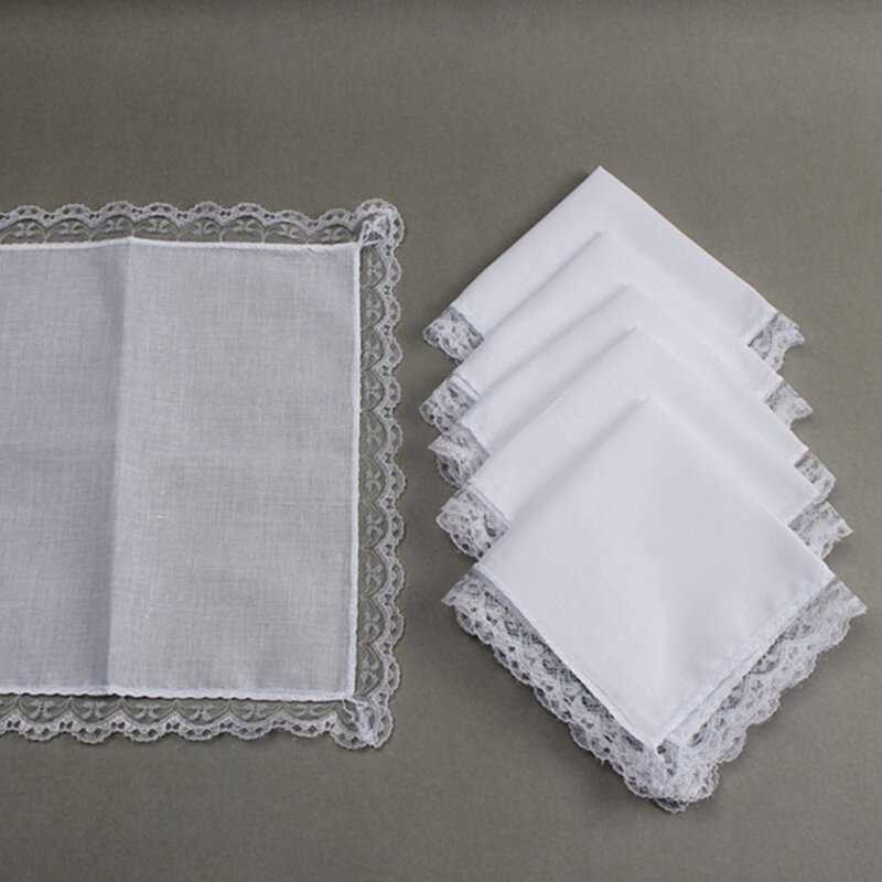 Lenço adulto branco de algodão com acabamento em renda supermacio lavável lenço para bricolage dropship