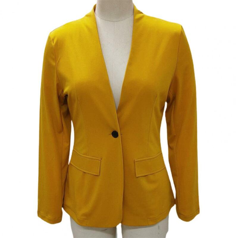 Veste de bureau à col en V pour femme, manteau moulant, tenue professionnelle, basique, automne, hiver