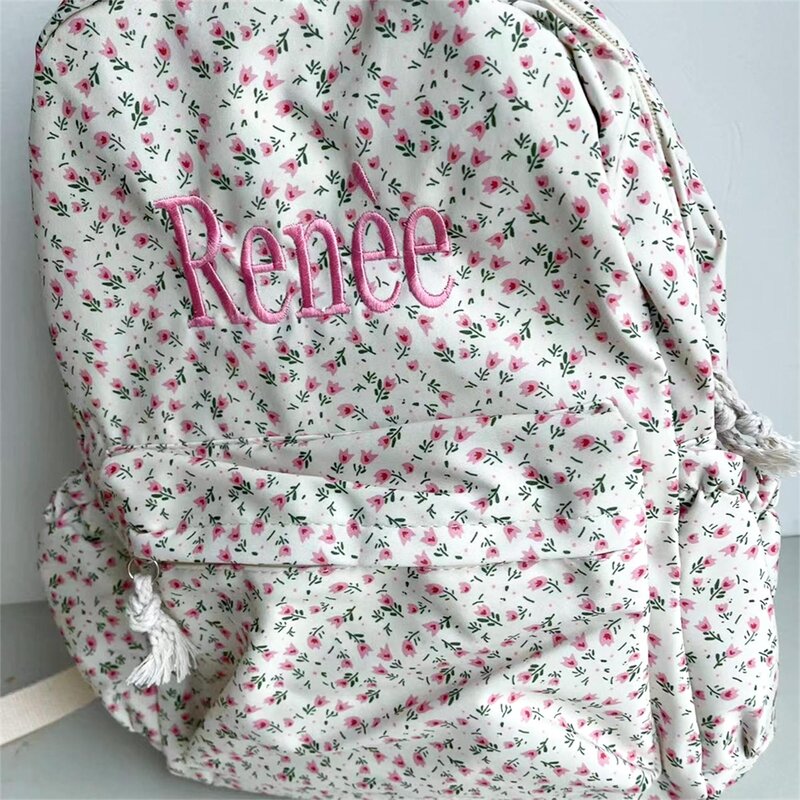 Sac à dos floral personnalisé pour filles douces, lycéens légers, noms brodés pour sacs à dos pour filles