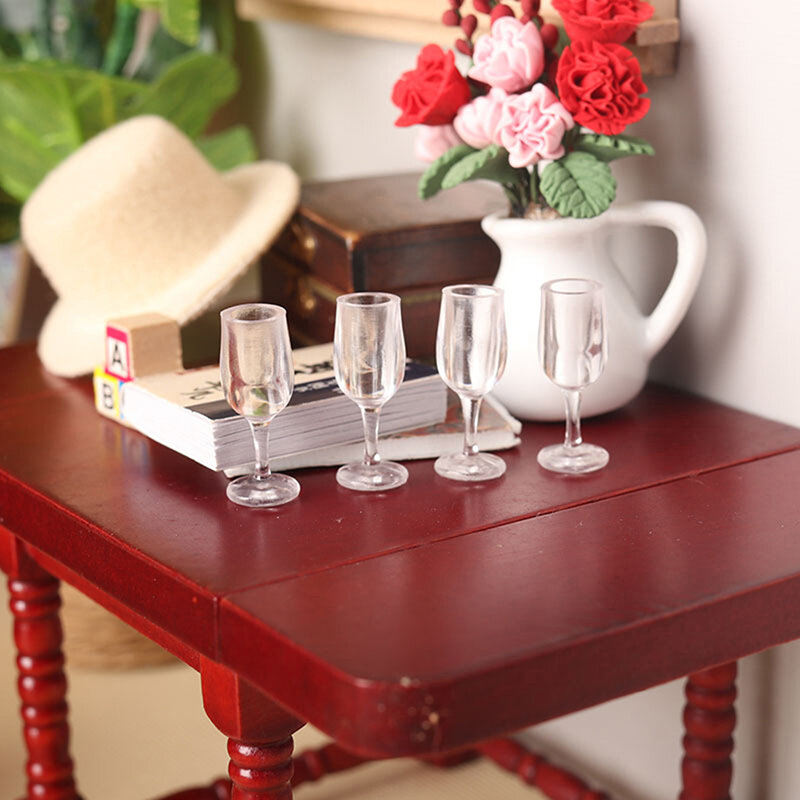 Mini coupe à vin rouge pour décoration de maison de courses, gobelet en verre, accessoires miniatures, meubles de simulation, 1:12, 1/12, 4 pièces