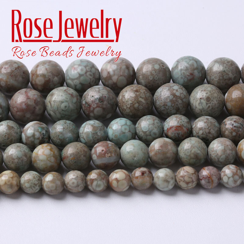 Perles en pierre de jaspe à fleurs bleues naturelles, pour la fabrication de bijoux, rondes et amples, Bracelet et collier faits à la main, 6 8 10 12mm, 15 pouces