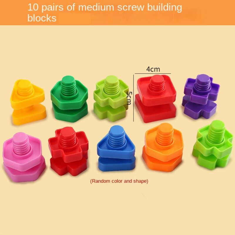 Montessori blok bangunan sekrup pendidikan warna-warni blok masukan plastik ukuran sedang mainan bentuk kacang hadiah anak-anak