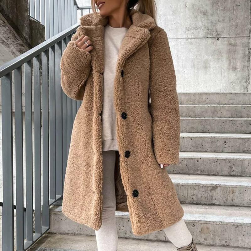 Женский Тренч, зимнее длинное теплое пальто из искусственного меха, женское плотное пальто с длинным рукавом и плюшевым мишкой, Повседневная Свободная верхняя одежда большого размера