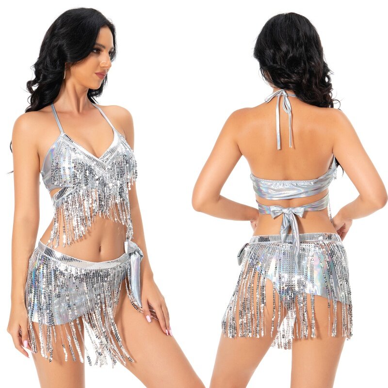 Samba เลื่อมที่ไม่ซ้ำกันชุดเดรสเต้นรำไนท์คลับที่สวยงามสไตล์ picy เต้นรำละติน Chacha พู่ชุดเชียร์ลีดเดอร์เซ็กซี่